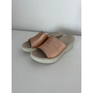 ECCO Womens Flowt LuxeryWedge Slide Sandals LX Size 39 8 8.5 Gold Platforms